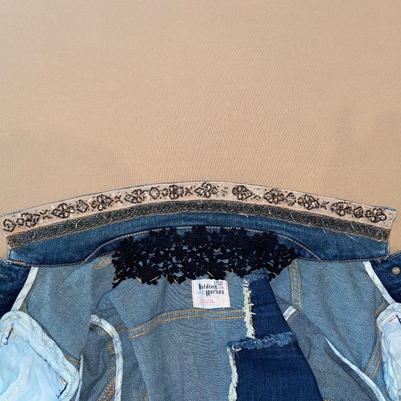 Anthropologie Holding Horses Embellished Beaded Denim Jacket Sz S - Picture 10 of 14